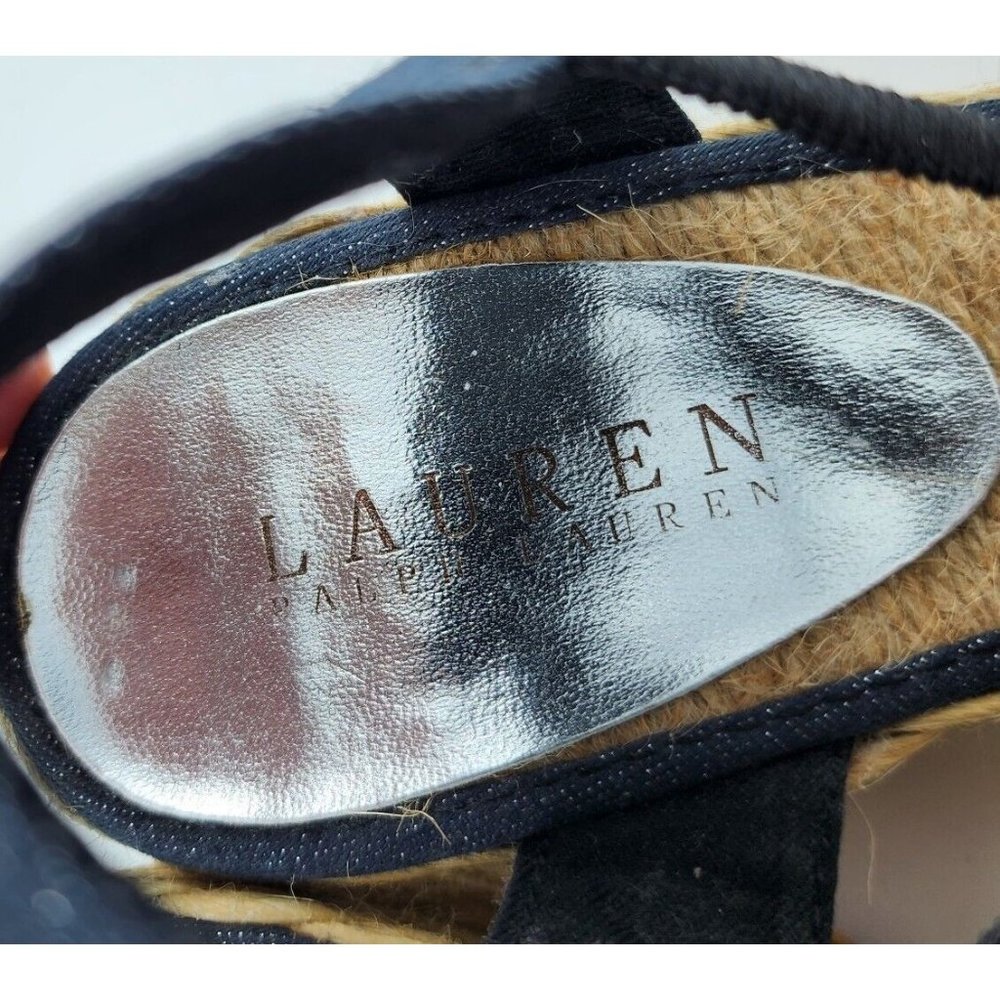 Lauren Ralph Lauren Women's Cala Espadrille Wedge Sandals Blue/Tan Size 10B - Picture 7 of 9